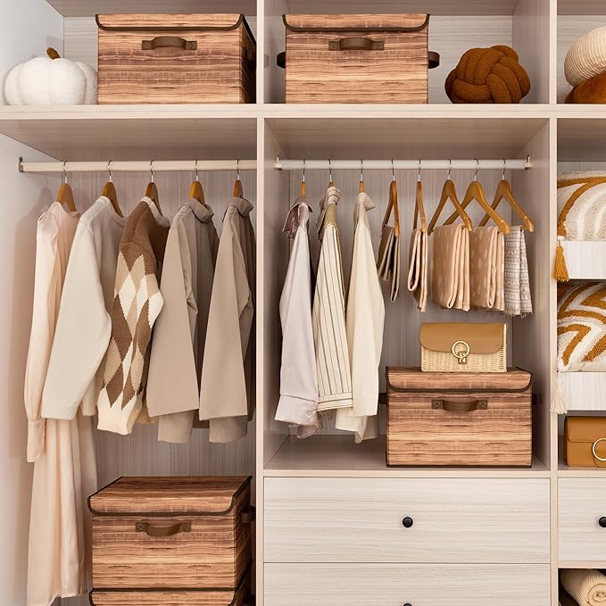 GRANNY SAYS Storage Boxes with Lid, Fabric Storage Bins with Lids, Decorative Closet Storage and Organizer, Wood Grain Print Bins, 2-Pack