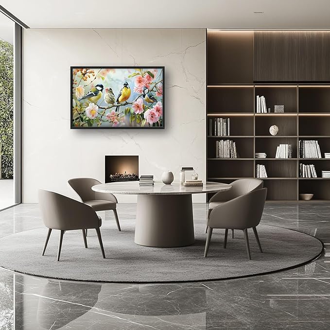 Bird Large Framed Wall Art Spring Flower Branch Pictures Oversized Birds Nature Wall Decor Canvas Print Painting Aesthetic Modern Artwork for Living Room Bedroom Office Bathroom Home Decor 36L x24W