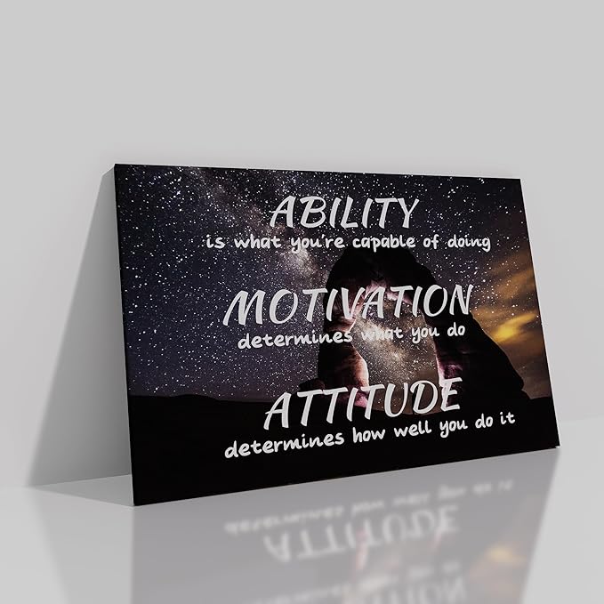 QYHART Ability Attitude Motivation Canvas Wall Art Painting Inspirational Posters Pictures Prints Artwork for Living Room Office Decor Framed Ready to Hang [18''Wx 12''H]