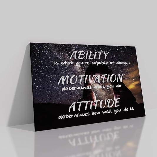 QYHART Ability Attitude Motivation Canvas Wall Art Painting Inspirational Posters Pictures Prints Artwork for Living Room Office Decor Framed Ready to Hang [18''Wx 12''H]
