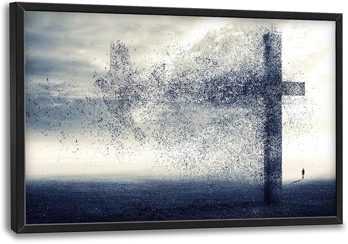 Flintis Large Cross Dove Wall Art Christian Cross Pictures Wall Decor Abstract Religion Canvas Painting Print Artwork Decoration Framed for Living Room Bathroom Master Bedroom Office 36L x 24W