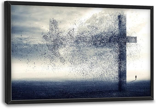 Flintis Large Cross Dove Wall Art Christian Cross Pictures Wall Decor Abstract Religion Canvas Painting Print Artwork Decoration Framed for Living Room Bathroom Master Bedroom Office 36L x 24W