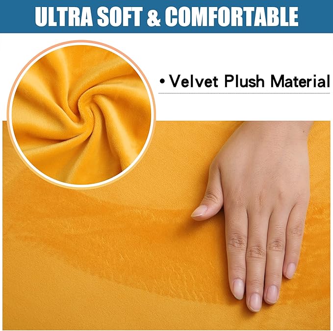 Smiry Velvet Seat Covers for Dining Room Chair Set of 6, Stretch Fit Removable Washable Chair Seat Cushion Protector Slipcovers with Ties, Mustard Yellow