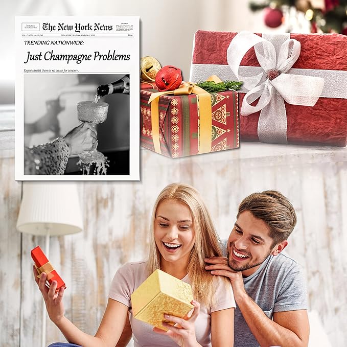 Champagne Problems Newspaper Framed Wall Art,Trendy Retro Black and White Wall Art for Bar Cart Bathroom Apartment Kitchen Dorm Dining Decor Funky Vintage Celebrate Poster for Home Wall Artwork 16x20