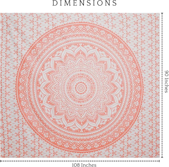 RAJRANG Ombre Mandala Tapestry Rose Gold Wall Hanging Hippie Cotton Tapestries Beach Throw College Dorm Decor Bohemian Boho Bedsheet King 90x108 Inches