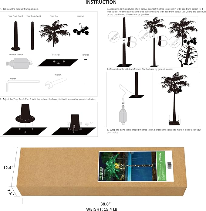Lightshare Lighted Upgraded 8FT Gorgeous Artificial Lighted Palm Tree, 256 LED Lights, Decoration for Home,Party, Christmas, Nativity, Outside Patio