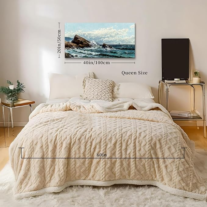 crmotu Coastal Large Wall Art, Ocean Landscape Vintage Oil Paintings, Blue Nature Scenic Canvas Art Prints, Waves and Rocks Pictures Wall Decor Living Room Bathroom Bedroom, Office Decor 20"X40"
