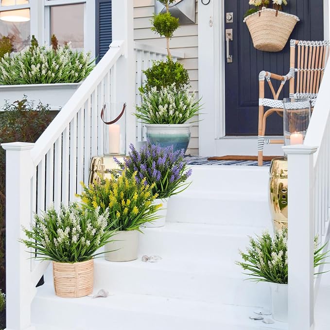 RECUTMS Artificial Plants & Flowers for Outside Outdoor Artificial Flowers Fake Outdoor Plants Faux UV Resistant Flower Plastic Shrubs Indoor Outside Hanging Decorations(White)