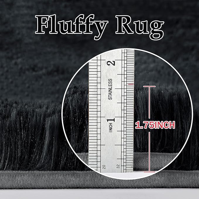 5x7 Area Rug for Living Room, Modern Black Super Shag Shaggy Soft Washable Indoor Fuzzy Carpet Non-Slip Fluffy Rugs for Bedroom Home Aesthetic Decor