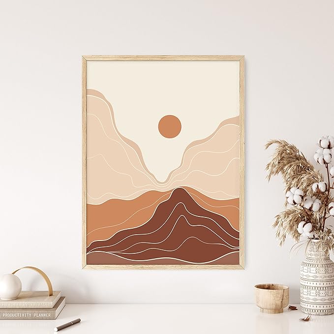 HAUS AND HUES Mountain Wall Art - Framed Boho Art, Abstract Prints, Minimalist Wall Art, Boho Framed Art Prints for Wall, Terracotta Wall Decor (Unframed, 12x16)