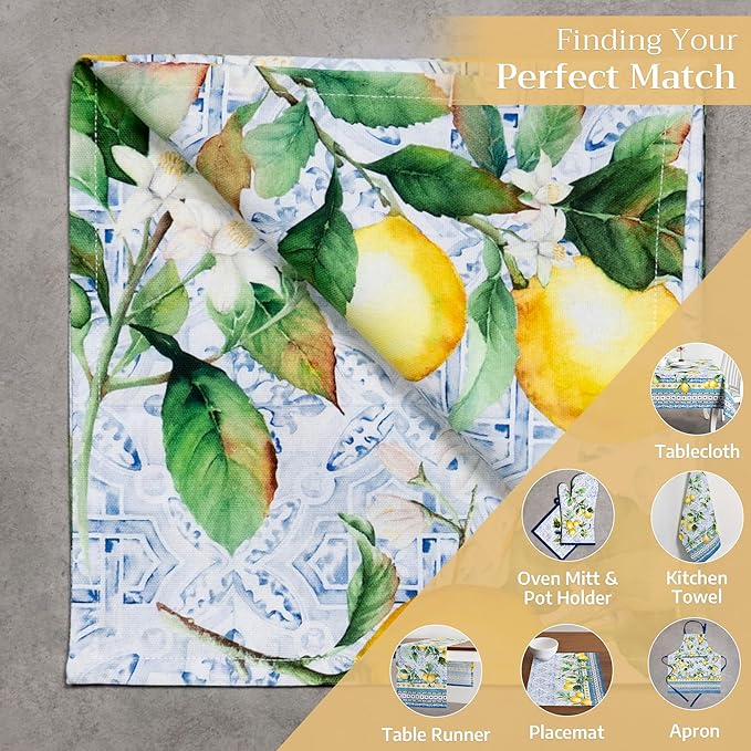 Maison d' Hermine Cloth Napkins Set of 4 100% Cotton Everyday Reusable Square Napkins Cloth Washable, Dinner, Party, Wedding, Restaurant, Spring/Summer (Citrus, 20" x 20")