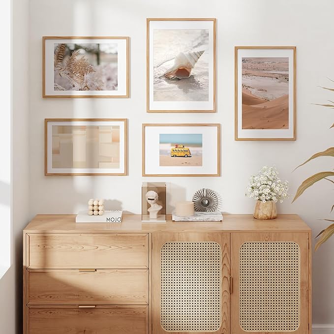 Fun Memories Natural Oak 16x22 Picture Frame with Real Glass, Matted to 14x18, Wall Frame (1 Pack)