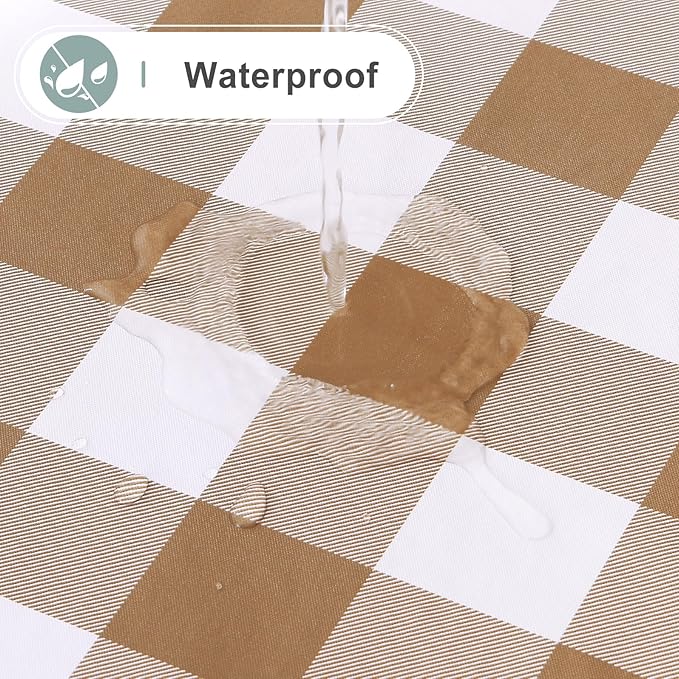 misaya Rectangle Waterproof Vinyl Table Cloth, Buffalo Flannel Backed Tablecloth, Wipeable Plastic Table Cover for Fall, Thanksgiving (60" x 144", Brown and White)