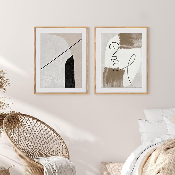 18x24 Picture Frames, Oak Wood 18 x 24 Poster Frames Set of 2, 18x24 Frame Matted to 16x20, Rustic Wooden 18 x 24 Frame with Tempered Glass, Minimalist 18"x24" Art Frames, Oak Color