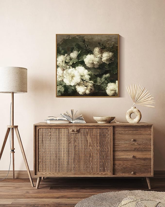 InSimSea Square Framed Canvas Wall Art, Vintage Floral Rustic Roses Flower Wall Art Prints for Living Room, Flowers Pictures for Bedroom Living Room Aesthetic Home Decor 20"x20"