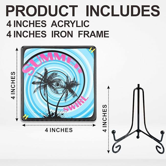 Summer Swirl Acrylic Sign With A Metal Support - 4x4" Seasonal Abstract Blue & Black Tabletop Acrylic Plaque - Home Desk Office Shelf Aesthetic Display Art Decoration & Favors For Women Men - A02