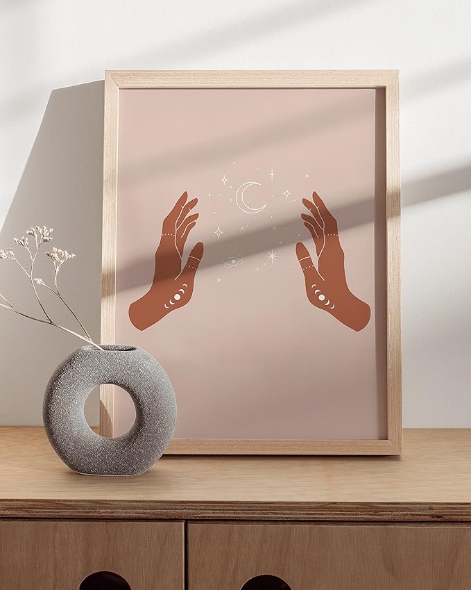 HAUS AND HUES Astrology Posters and Celestial Decor - Astrology Wall Decor and Spiritual Posters | Sun and Moon Wall Art Palm Wall Decor | Boho Artworks Boho Prints (12x16 Beige Framed)