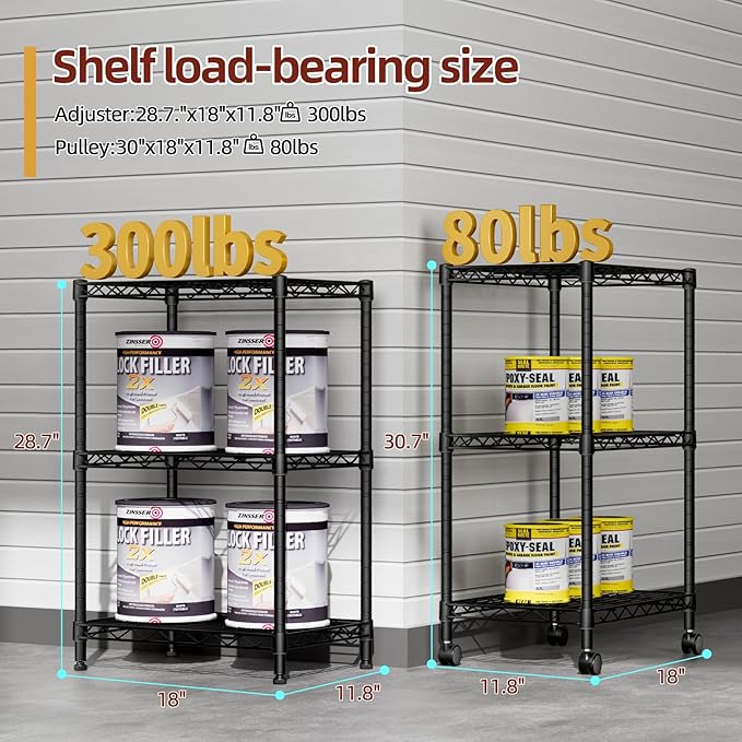 SINGAYE 3 Small Wire Shelves Kitchen Pantry Close Home Organizers and Storage Bathroom Shelf Laundry Room Organization Adjustable Book Metal Garage Shelving Unit