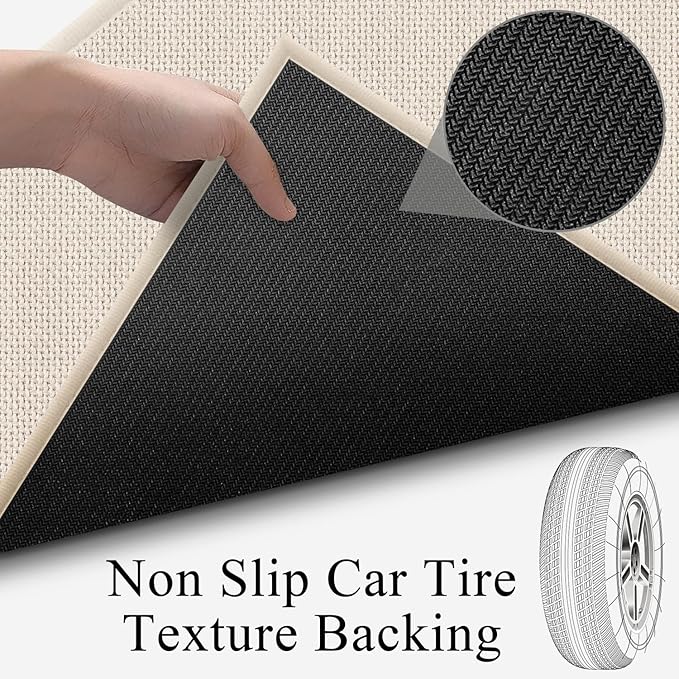 GOYLSER Braided Rug Runners for Hallways Non Slip, Water Absorbent Mat for Kitchen Floor, Beige Bathroom Rugs, Non Skid Farmhouse 2x7 Runner Rug