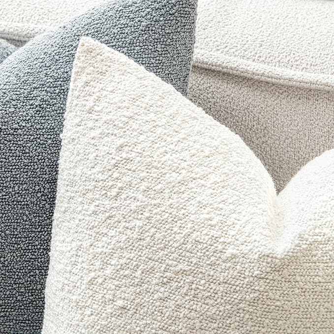 MIULEE 24x24 Decorative Euro Sham Throw Pillows for Bed Set of 2 Textured Boucle Neutral Throw Pillow Coverss White Accent Solid Couch Pillowcase Cozy Soft Sofa Livingroom Home Decor