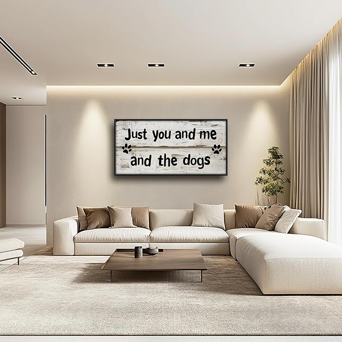 Lovira Just You and Me and The Dogs Large Wall Art Dog Family Canvas Wall Decor Pictures Prints Painting Framed Home Artwork for Living Room Bathroom Bedroom Kitchen 30"x60"