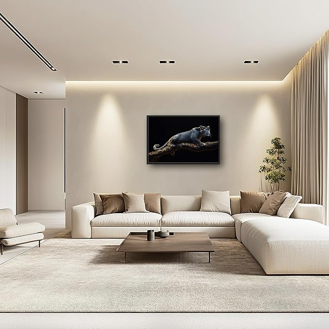 Flintis Large Black and White Leopard Framed Wall Art Leopard Pictures Wall Decor Abstract Animal Portrait Canvas Painting Print Artworks Framed for Living Room Bathroom Master Bedroom 36L X 24W