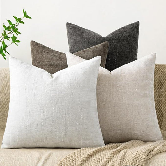 Set of 4 Soft Textured Decorative Throw Pillow Covers 22x22 Inch Cozy Farmhouse Cushion Cover Square Accent Pillow Cases for Bed Couch Sofa Living Room, Neutral
