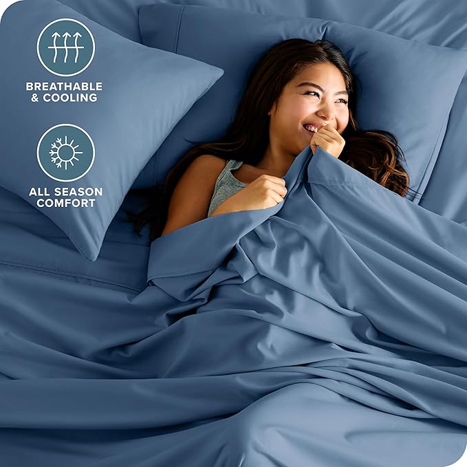 Bare Home Queen Sheet Set - Luxury 1800 Ultra-Soft Microfiber Queen Bed Sheets - Double Brushed - Deep Pockets - Easy Fit - 4 Piece Set - Bedding Sheets & Pillowcases (Queen, Coronet Blue)
