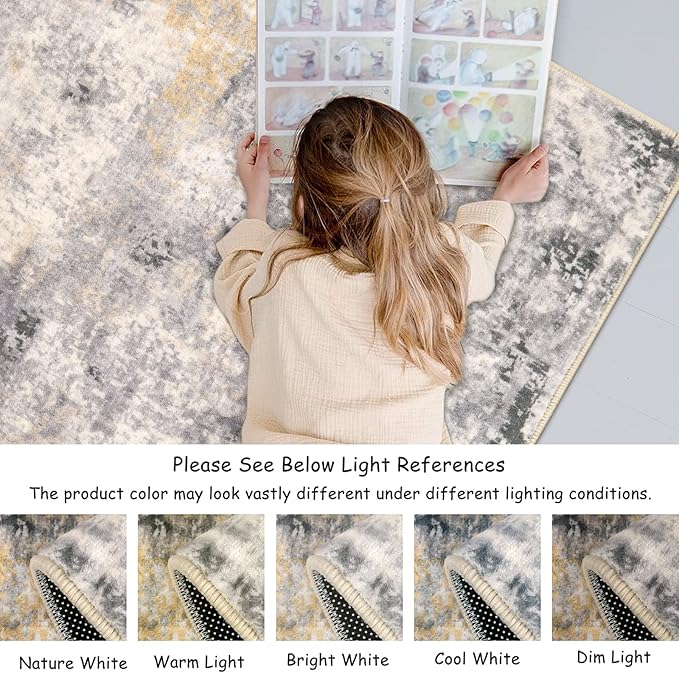 Lahome Modern Abstract Gray Bathroom Runner Rug, 2x4.3 Washable Laundry Room Runner, Soft Non Slip Low Pile Throw Carpet Runner for Entryway Kitchen Hallway Doorway Bedroom