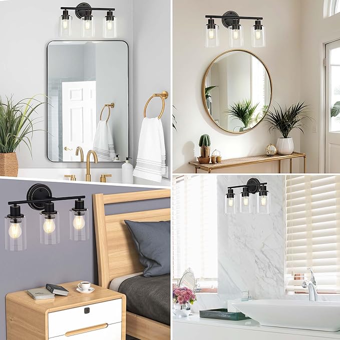 Oil Rubbed Bronze 3-Light Bathroom Vanity Light Fixture Over Mirror, 3-Light Oil Rubbed Bronze Vanity Lights for Bathroom Three Bulb Wall Sconce Over Sink