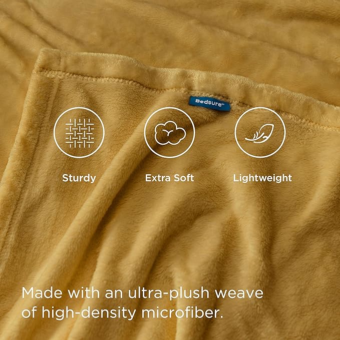 Bedsure GentleSoft Fleece Blanket Twin Size Yellow - 300GSM Lightweight Plush Fuzzy Cozy Soft Warm Blanket for Bed, Sofa, Couch, Travel, Camping, 60x80 inches