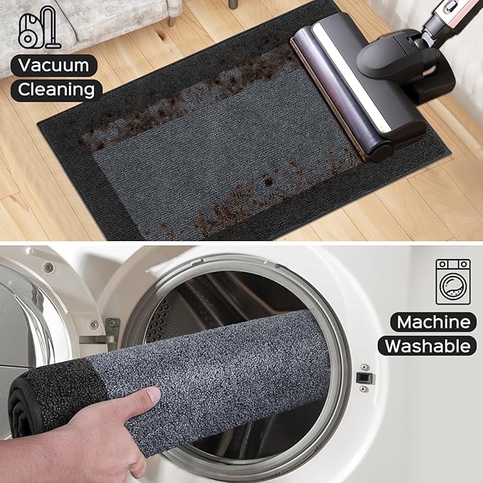 Machine Washable (24" x 36"+ 24" x 60"') Kitchen Rugs Set of 2, Non Slip Kitchen Mats for Floor, Absorbent Entrance Runner Rugs for Bedroom, Hallway, Bathroom, Door (Roll Packing)