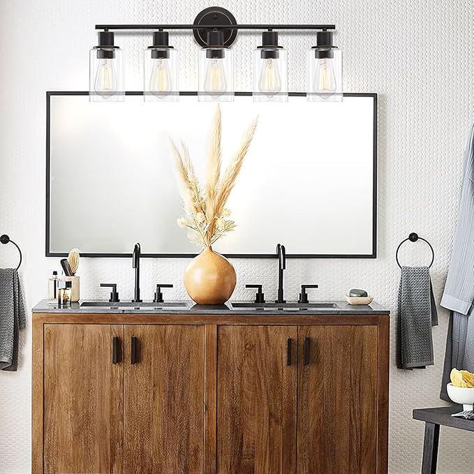 5-Light Oil Rubbed Bronze Bathroom Vanity Light Over Mirror, Oil Rubbed Bronze 5-Bulb Wall Sconce Above Kitchen Sink, Brown Wall Sconce for Bathroom Vanity