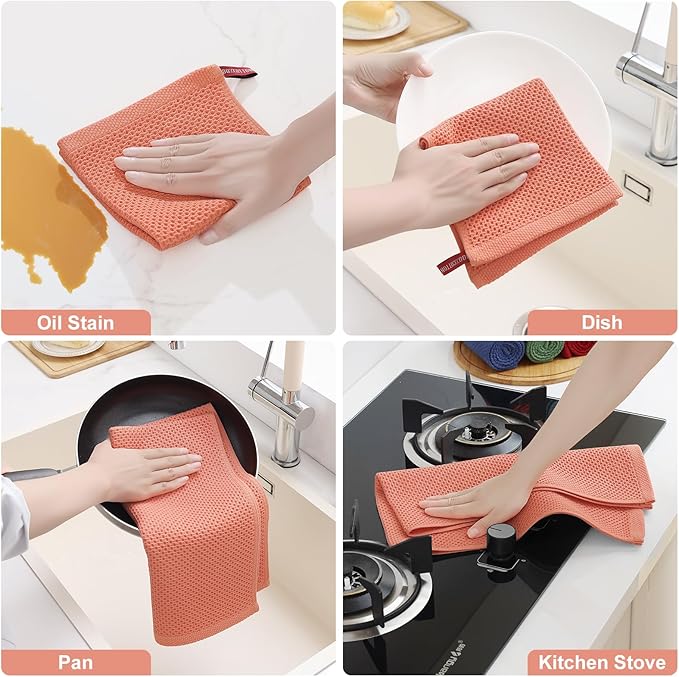 Homaxy 100% Cotton Kitchen Towels and Dishcloths Set, 12 x 12 Inches and 13 x 28 Inches, Set of 8 Bulk Kitchen Towels Set, Ultra Soft Absorbent Dish Cloths for Washing Dishes, Coral