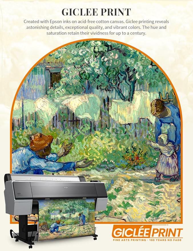 DECORARTS - First Steps, after Millet, Vincent Van Gogh Art Reproduction. Acid Free Cotton Canvas Giclee Print w/Bronze Frame&Mat for Wall Decor.