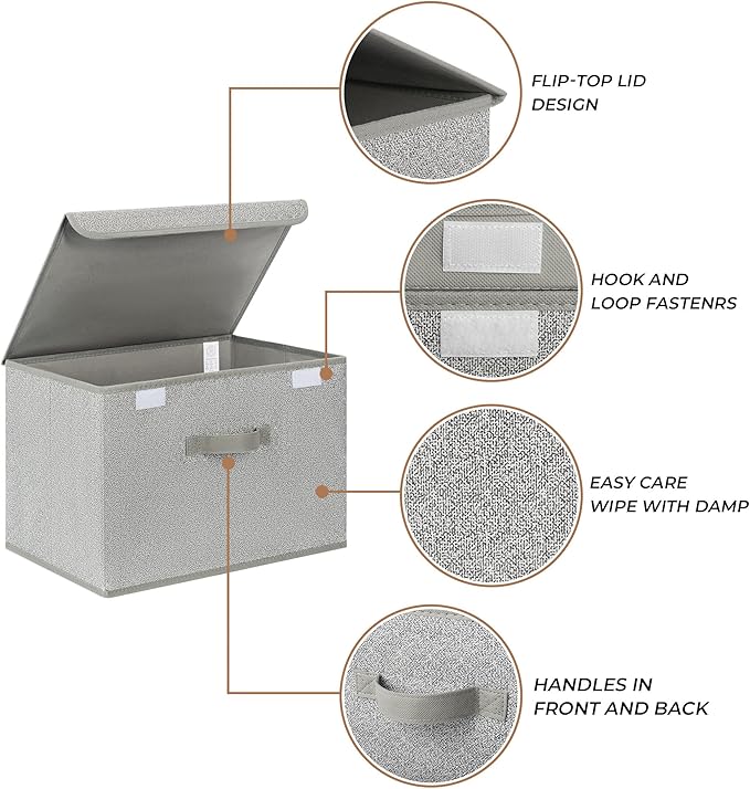 GRANNY SAYS Storage Bins with Lids, Fabric Storage Boxes, Closet Organizers for Clothes, Decorative Storage Boxes for Organizing, Shelves, Closet, Gray, Extra Large 2-Pack