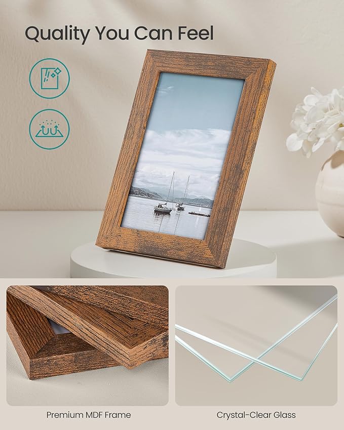 SONGMICS Picture Frames, Collage Picture Frames Set of 10, Two 8x10, Four 5x7, Four 4x6, Photo Frame for Wall Gallery Decor, Table Display, Glass, Rustic Brown URPF010X01