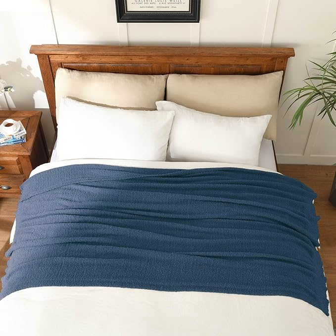 JOOJA Navy Blue Knit Throw Blanket Knitted Boucle Blankets Decorative Soft Fuzzy Throw Bed Blanket for Women Couch 50x60 Inches 50x60 Inches Navy Blue