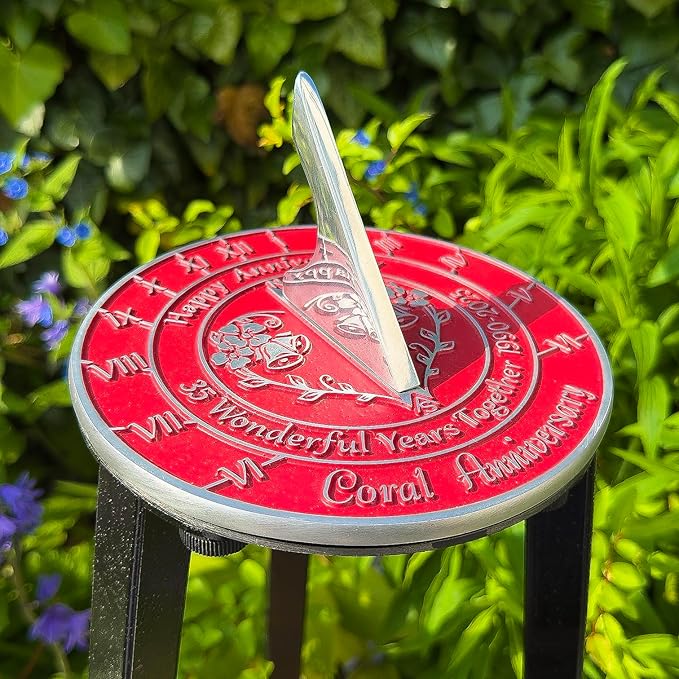 Anniversary Sundial Gift for 35th Coral Wedding Anniversary in 2025 - Recycled Metal Home Decor Or Garden Present Idea - Handmade in UK for Him, Her Parents Or Couples 35 Year Celebration