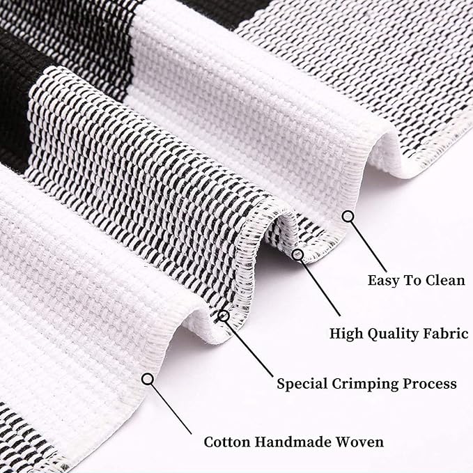 KOZYFLY Buffalo Plaid Rug 2x6 Ft Black and White Runners for Hallways Washable Checkered Rug Cotton Kitchen Runner Carpet Runner Rugs for Entryway Bedroom Living Room Farmhouse Runner Rug