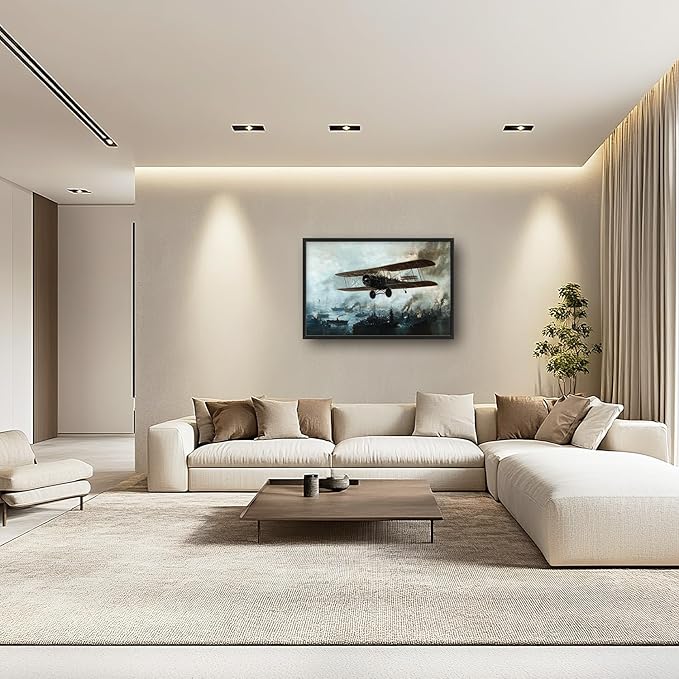 Flintis Large old Biplane Framed Wall Art Vintage Aircraft Pictures Wall Decor Abstract Airplane Poster Canvas Painting Print Artworks Framed for Living Room Bathroom Master Bedroom 36L X 24W