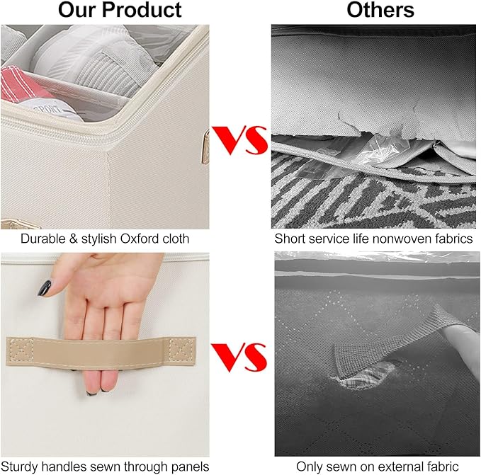 Shoe Organizer for Closet, Foldable Shoe Box with Adjustable Dividers and Clear Cover, Space Saving Shoe Storage Organizer Cabinet with Reinforced Handles, Fits 20 Pairs, Beige TP10Y