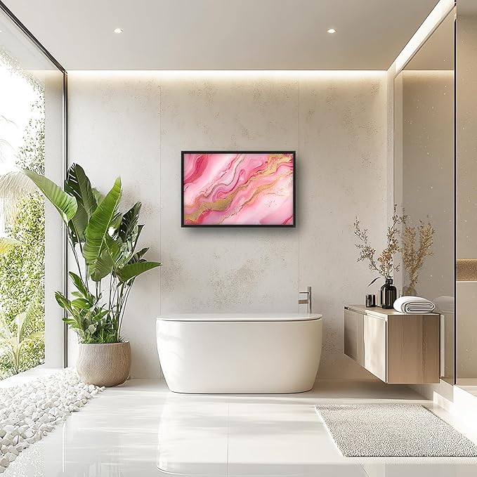 Lovira Abstract Pink Marble Large Wall Art Gold Wave Canvas Wall Decor Pictures Prints Painting Framed Modern Artwork for Living Room Bedroom Bathroom Office 24"x36"