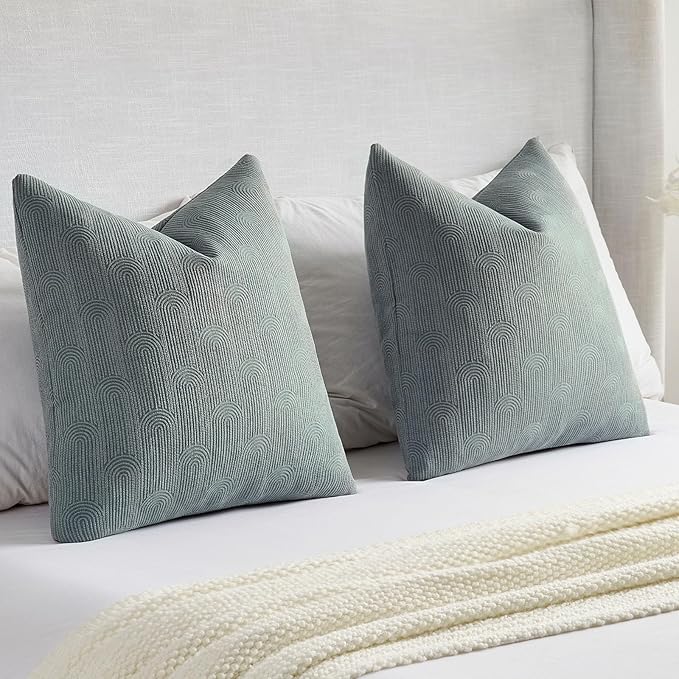 FUTEI Dark Grey Chenille Decorative Throw Pillow Covers 22x22 Inch Set of 2,Soft Cozy Striped Geometric Patterns Cushion Case,Modern Home Decor for Couch Bed Living Room