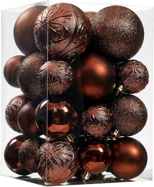 Wironlst Christmas Ball Ornaments - 30pcs Shatterproof Plastic Christmas Ornaments Hanging Ball Decorations for Xmas Tree, Holiday, Wedding, Party (Multi-Size, Brown)