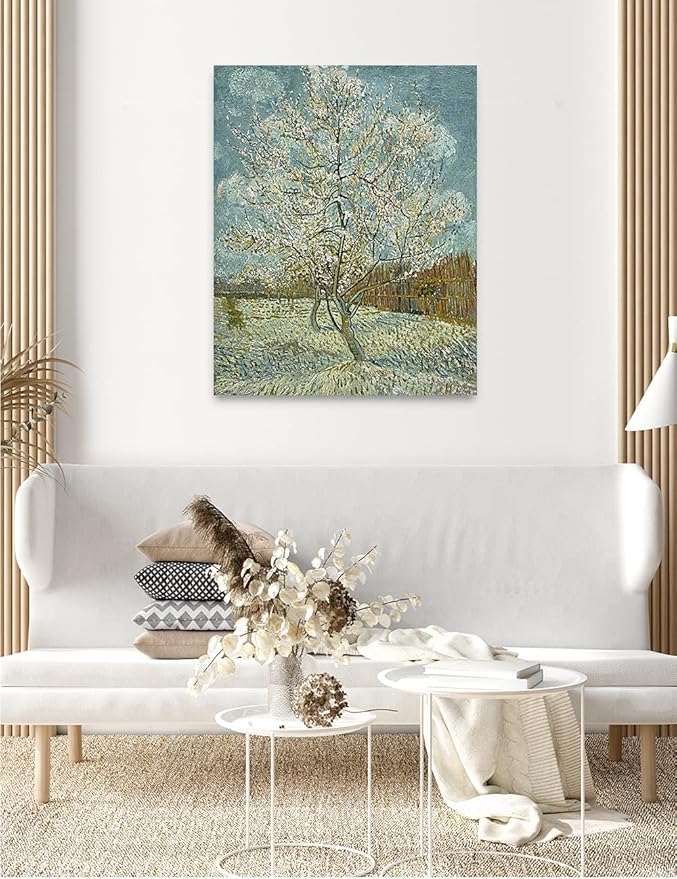 DECORARTS - The Pink Peach Tree, Vincent Van Gogh Art Reproduction. Giclee Canvas Prints Wall Art for Home Decor 30x24