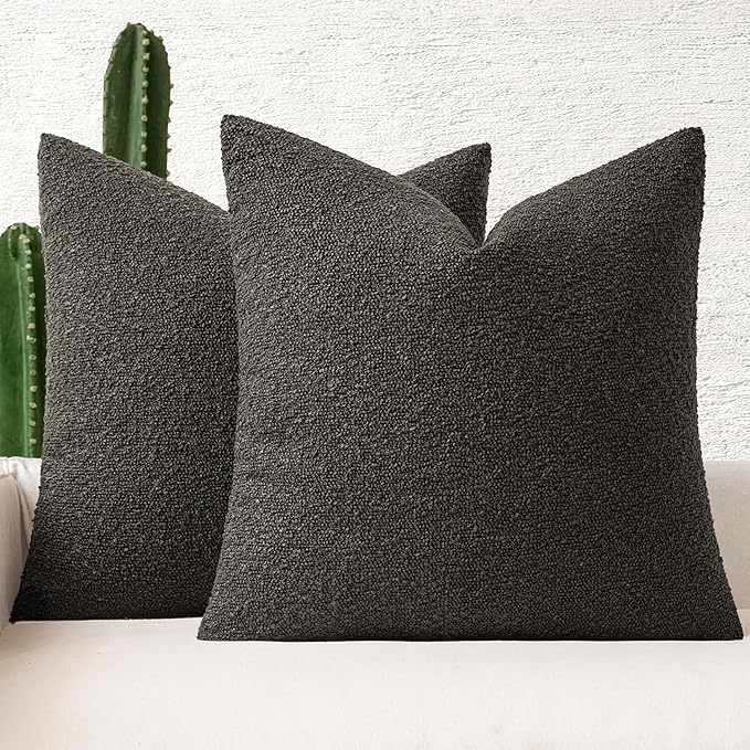 MIULEE 20x20 Inch Decorative Pillow Covers for Couch Bed Set of 2 Textured Boucle Neutral Throw Pillows Dark Coffee Accent Solid Cushion Pillowcase Cozy Soft Sofa Livingroom Home Decor