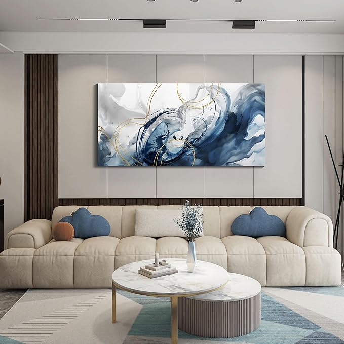 Mofutinpo Blue Wall Art Large Canvas Art Wall Decor Abstract Wall Art Blue Modern Home Decor Office Wall Decor Home Decorations for Living Room Minimalist Bedroom Artwork 29×58IN