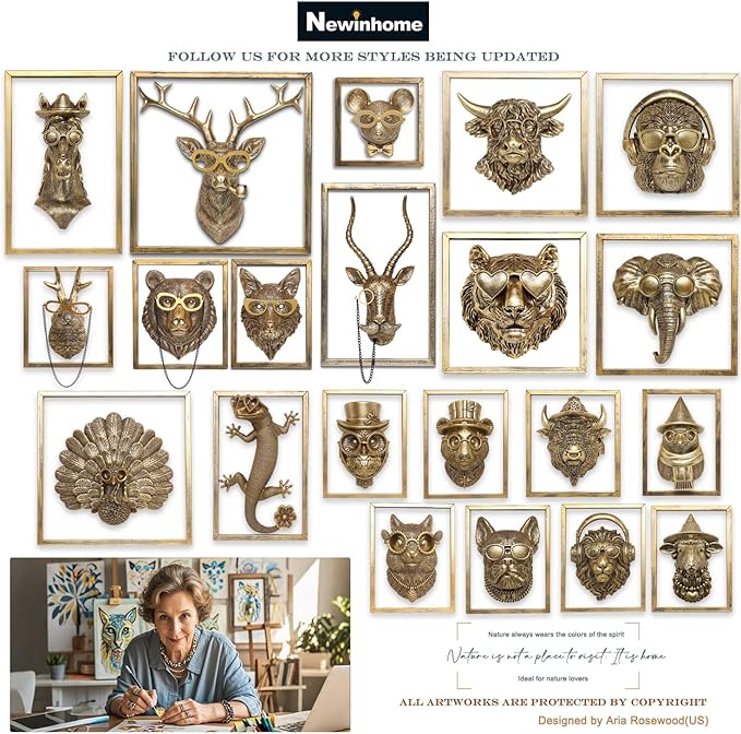 Animal Heads Wall Decor (Includes Metal Frame) Resin Animals Sculptures Head Wall Hanging Decoration Gold vintage Wall Sculpture for Living Room Bedroom Office(Panda)