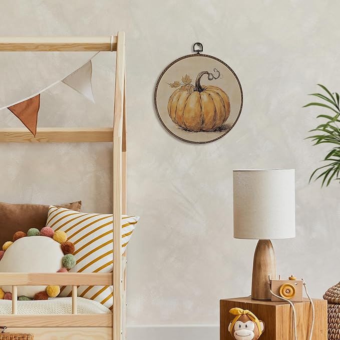 XNXLDYLH Vintage Fall Pumpkin Round Framed Wall Art Decor, Rustic Thanksgiving Farmhouse Hanging Wall Decor Decorations, Autumn Fall Canvas Prints Wall Art Paintings for Bedroom Living Room, 10x10Inch